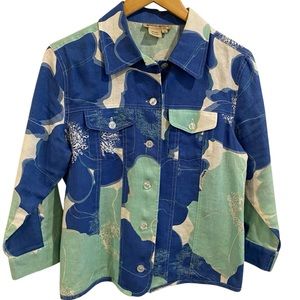 Patrick Christopher Seafoam Green and Blue 100% Linen Jacket - Small